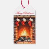 ヴィンテージレトロクリスマスプレゼントラベル – 居心地の良い暖炉 ギフトタグ (正面)