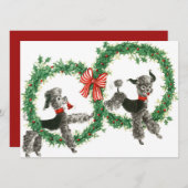 ヴィンテージレトロクリスマスプードルドッグズインリース シーズンカード (正面/裏面)