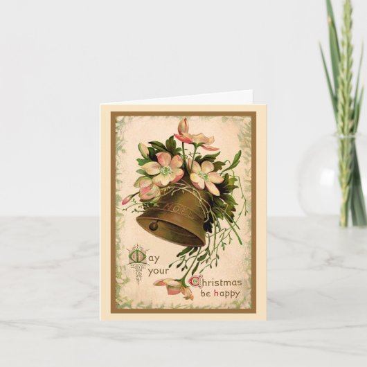 ヴィンテージレトロクリスマスベルとバラ シーズンカード (正面)