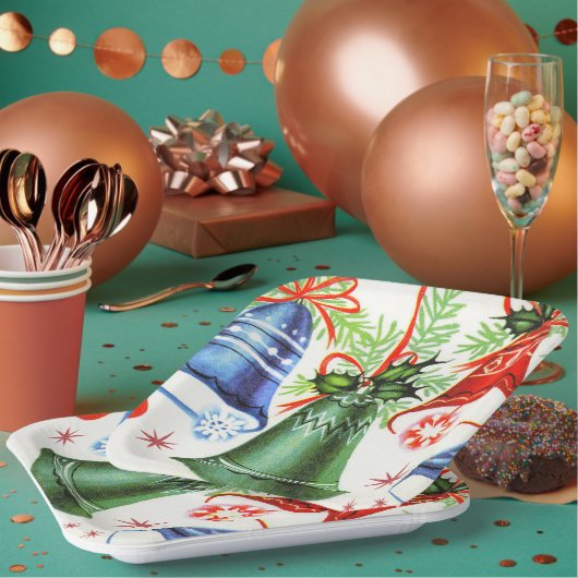 ヴィンテージレトロクリスマスベルズホリデーパーティープレート ペーパープレート (複数)