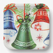 ヴィンテージレトロクリスマスベルズホリデーパーティープレート ペーパープレート (正面)