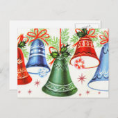 ヴィンテージレトロクリスマスベルズホリデー葉書 シーズンポストカード (正面/裏面)