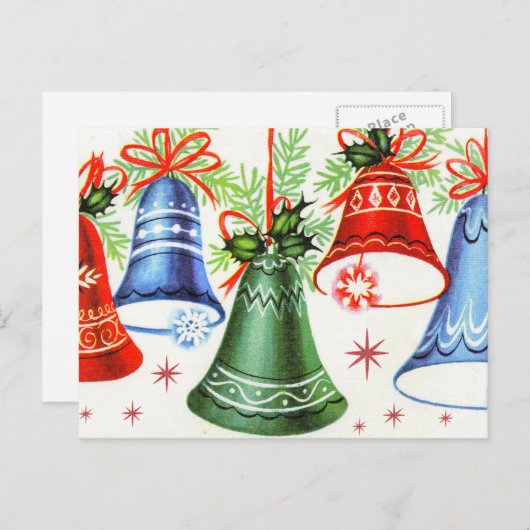 ヴィンテージレトロクリスマスベルズホリデー葉書 シーズンポストカード (正面/裏面)