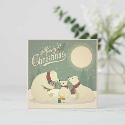 ヴィンテージレトロクリスマスホッキョクグマファミリー シーズンカード (スタンド正面)