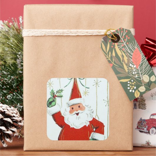 ヴィンテージレトロクリスマスホリデーサンタステッカー スクエアシール (クリスマス)