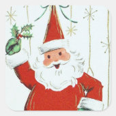 ヴィンテージレトロクリスマスホリデーサンタステッカー スクエアシール (正面)