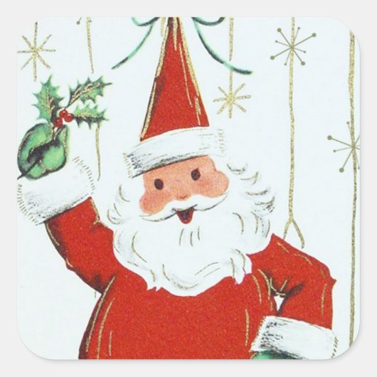 ヴィンテージレトロクリスマスホリデーサンタステッカー スクエアシール (正面)