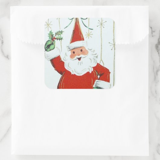 ヴィンテージレトロクリスマスホリデーサンタステッカー スクエアシール (バッグ)