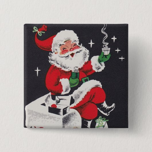 ヴィンテージレトロクリスマスホリデーサンタボタン 缶バッジ (正面)