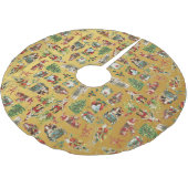 ヴィンテージレトロクリスマスホリデーパターン金ゴールド ブラッシュドポリエステルツリースカート (アングル)