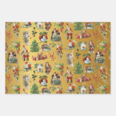 ヴィンテージレトロクリスマスホリデーパターン金ゴールド ラッピングペーパーシート (正面3)