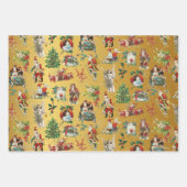 ヴィンテージレトロクリスマスホリデーパターン金ゴールド ラッピングペーパーシート (正面2)