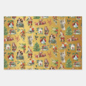 ヴィンテージレトロクリスマスホリデーパターン金ゴールド ラッピングペーパーシート (正面)