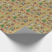 ヴィンテージレトロクリスマスホリデーパターン金ゴールド ラッピングペーパー (角)