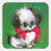 ヴィンテージレトロクリスマスホリデーパピーステッカー スクエアシール (正面)