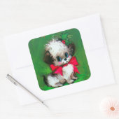 ヴィンテージレトロクリスマスホリデーパピーステッカー スクエアシール (封筒)