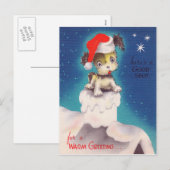 ヴィンテージレトロクリスマスホリデーパピー葉書 シーズンポストカード (正面/裏面)