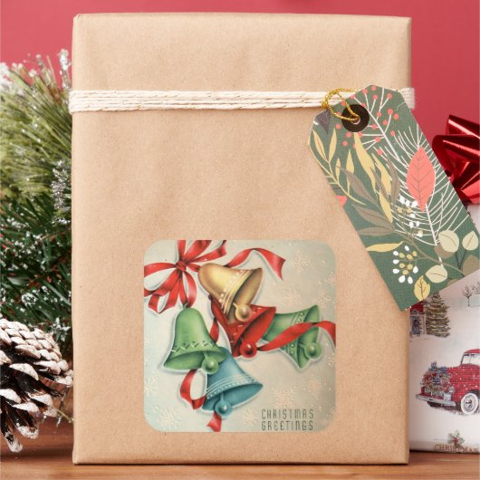 ヴィンテージレトロクリスマスホリデーベルシール スクエアシール (クリスマス)