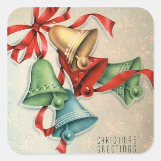 ヴィンテージレトロクリスマスホリデーベルシール スクエアシール (正面)