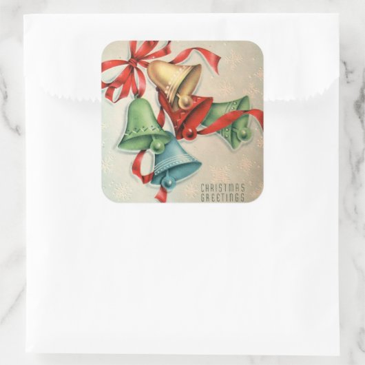 ヴィンテージレトロクリスマスホリデーベルシール スクエアシール (バッグ)