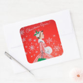 ヴィンテージレトロクリスマスホリデーレディーステッカー スクエアシール (封筒)