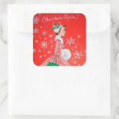 ヴィンテージレトロクリスマスホリデーレディーステッカー スクエアシール (バッグ)