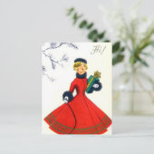 ヴィンテージレトロクリスマスホリデー女性はがき シーズンポストカード (スタンド正面)