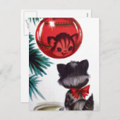 ヴィンテージレトロクリスマスホリデー猫はがき シーズンポストカード (正面/裏面)