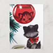 ヴィンテージレトロクリスマスホリデー猫はがき シーズンポストカード (正面)