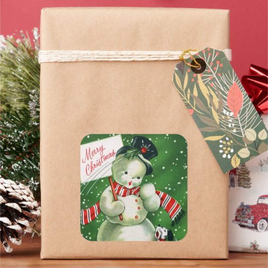 ヴィンテージレトロクリスマスホリデー雪だるまシール スクエアシール (クリスマス)