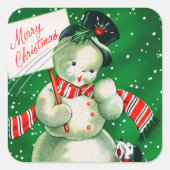 ヴィンテージレトロクリスマスホリデー雪だるまシール スクエアシール (正面)