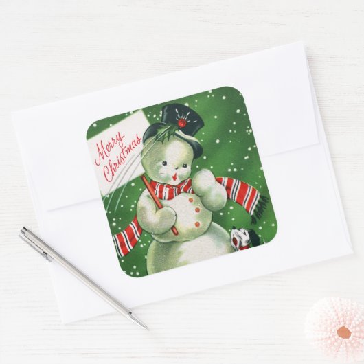 ヴィンテージレトロクリスマスホリデー雪だるまシール スクエアシール (封筒)