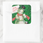 ヴィンテージレトロクリスマスホリデー雪だるまシール スクエアシール (バッグ)