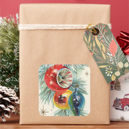 ヴィンテージレトロクリスマスホリデー電球シール スクエアシール (クリスマス)