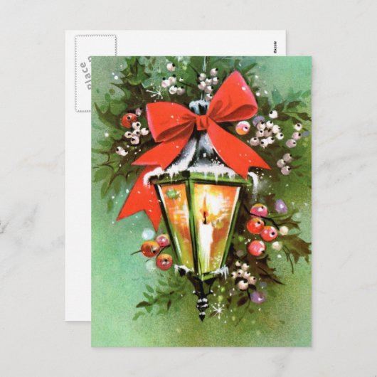 ヴィンテージレトロクリスマスライトホリディポストカード シーズンポストカード (正面/裏面)