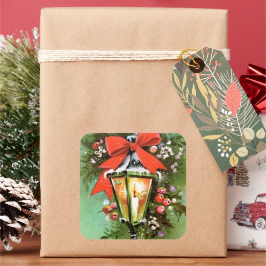 ヴィンテージレトロクリスマスランプホリデーシール スクエアシール (クリスマス)