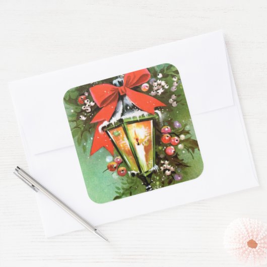 ヴィンテージレトロクリスマスランプホリデーシール スクエアシール (封筒)