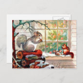 ヴィンテージレトロクリスマスリスホリデーポストカード シーズンポストカード (正面/裏面)