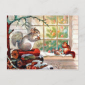 ヴィンテージレトロクリスマスリスホリデーポストカード シーズンポストカード (正面)