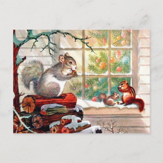 ヴィンテージレトロクリスマスリスホリデーポストカード シーズンポストカード (正面)