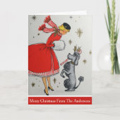 ヴィンテージレトロクリスマスレディーアンドプードルカスタム シーズンカード (正面)