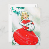 ヴィンテージレトロクリスマスレディーホリディポストカード シーズンポストカード (正面/裏面)