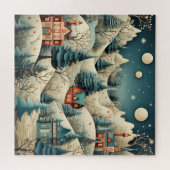 ヴィンテージレトロクリスマスヴィレッジパインツリーズスノー ジグソーパズル (横)