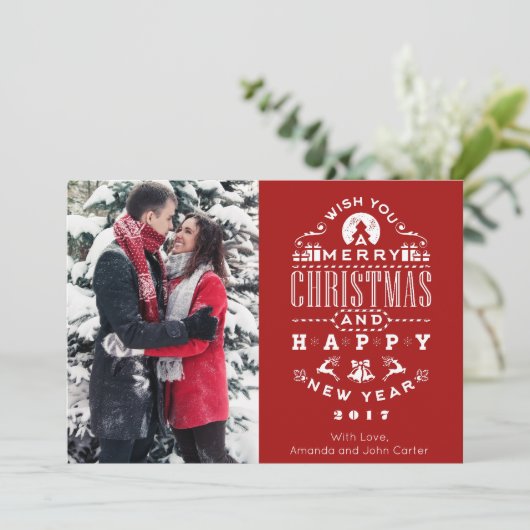 ヴィンテージレトロクリスマス挨拶の縦写真 シーズンカード (スタンド正面)