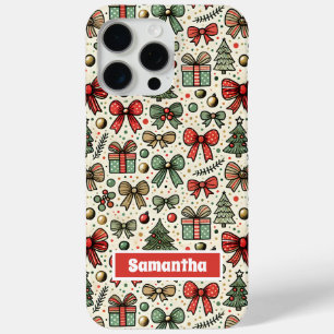 ヴィンテージレトロクリスマス水玉模様弓パターン iPhone 15 PRO MAXケース