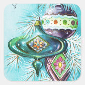 ヴィンテージレトロクリスマス球根ホリデーステッカー スクエアシール (正面)