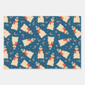 ヴィンテージレトロクリスマス雪だるまとキャンディーケーン ラッピングペーパーシート (正面3)