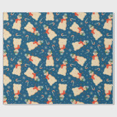 ヴィンテージレトロクリスマス雪だるまとキャンディーケーン ラッピングペーパー (フラット)