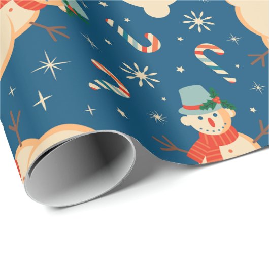 ヴィンテージレトロクリスマス雪だるまとキャンディーケーン ラッピングペーパー (ロールコーナー)
