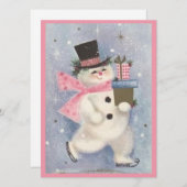 ヴィンテージレトロクリスマス雪だるまとギフト シーズンカード (正面/裏面)